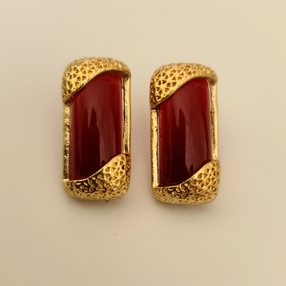 Red & gold rectangular earrings - Picture 1 of 1